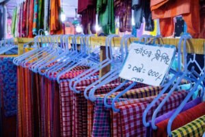 A traditional cloth shop is seen at the fair.