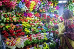 An artificial flower and home decoration shop in the fair.