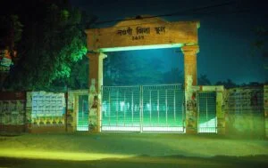 Midnight view of Naogaon Zilla School's main entrance, 2023.