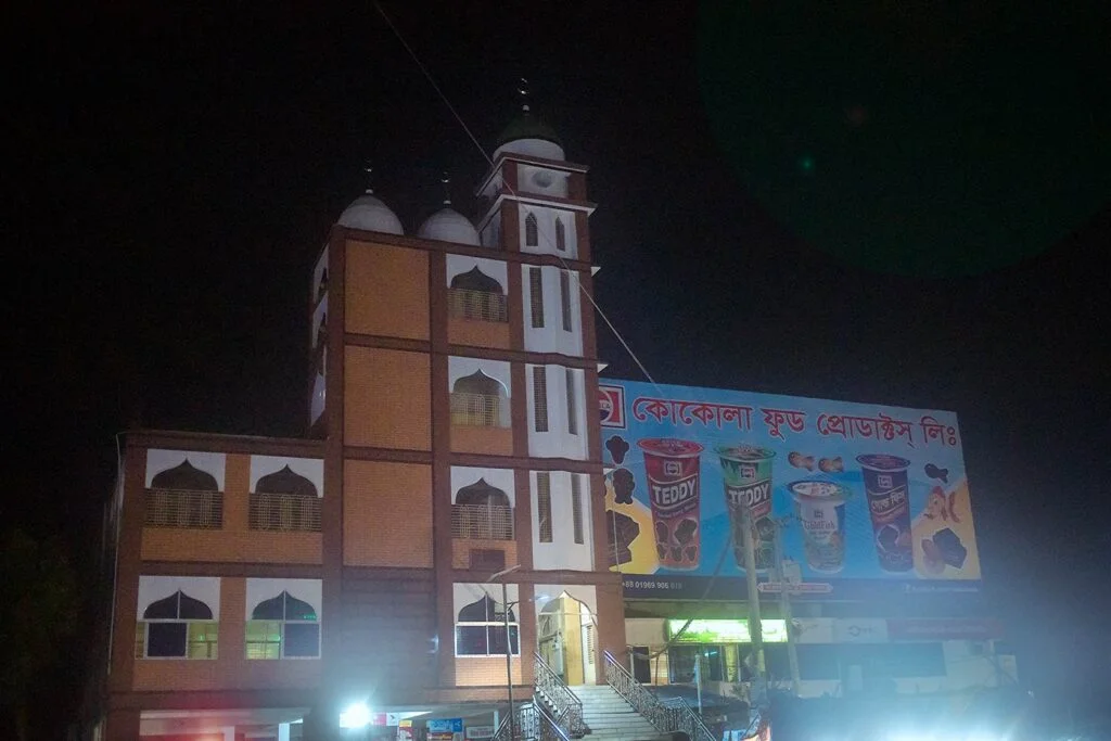 Night picture of Nowhata Mor Jame Mosque under Mohadevpur upazila, Naogaon.