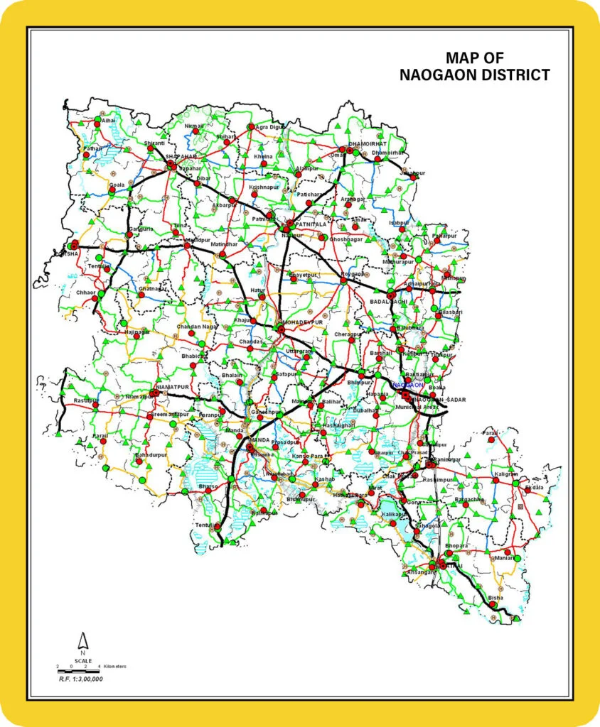 Map outlining the geographical boundaries of Naogaon district.
