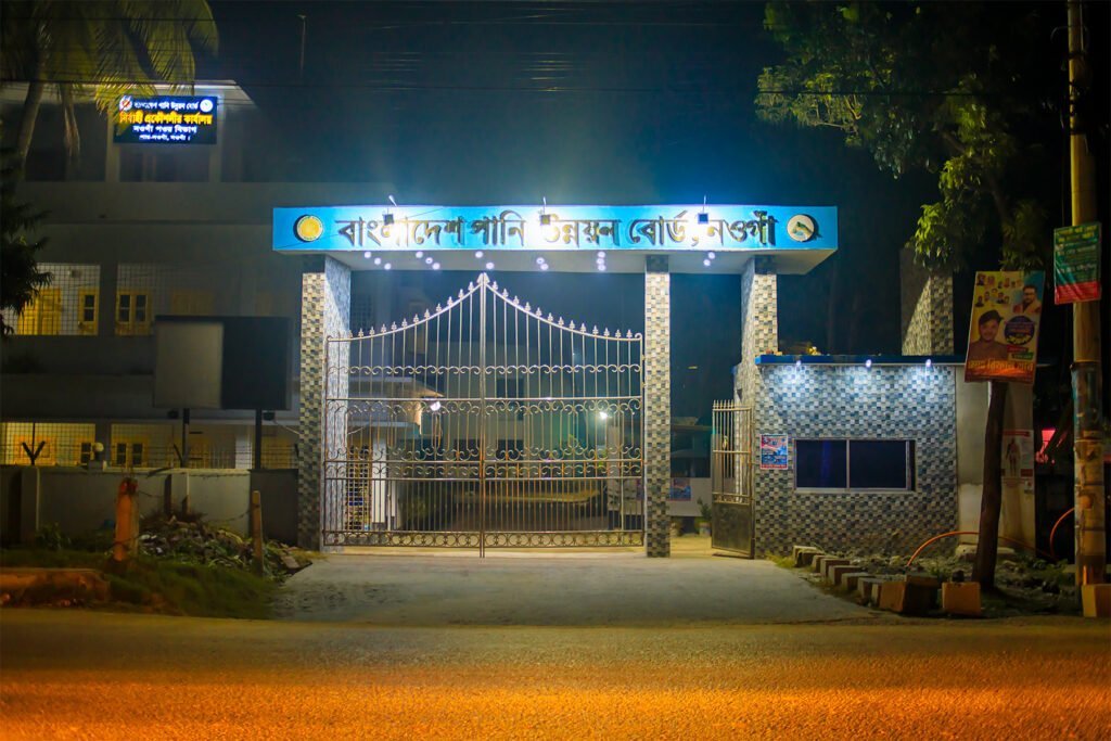 Nighttime view of Bangladesh Water Development Board (BWDB) office, Par-Naogaon, 2023.
