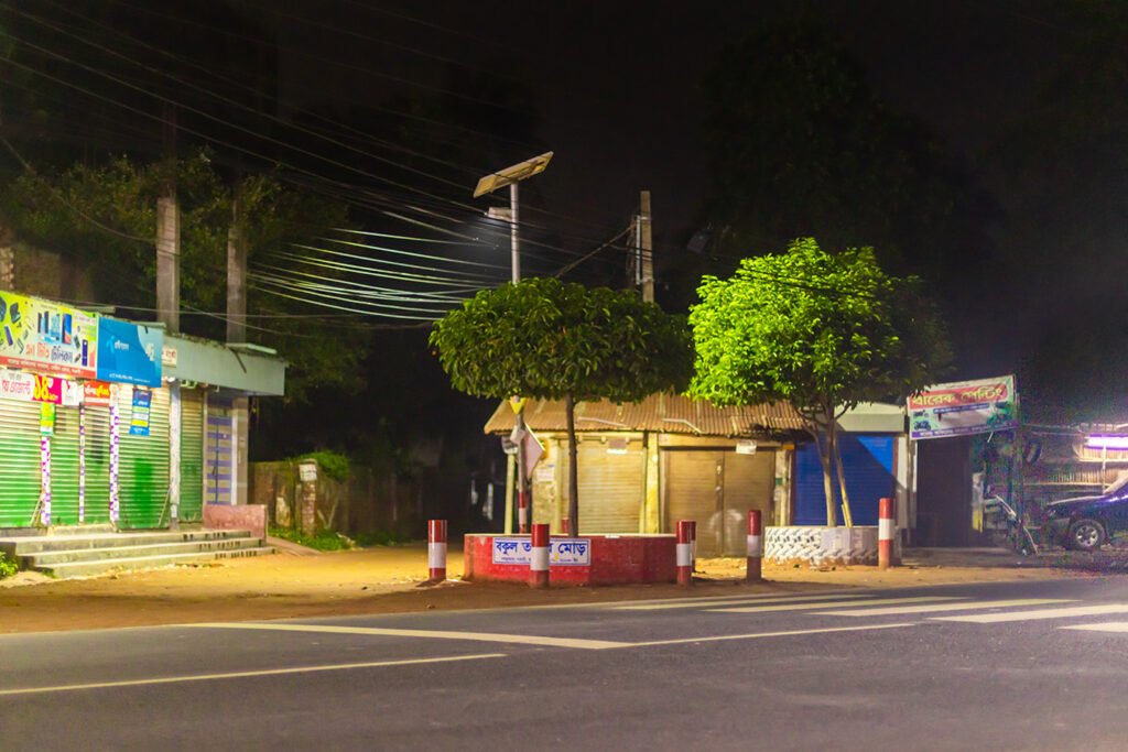 Night scene at Bokultolar Morr near Barendra Office, Naogaon, 2024.