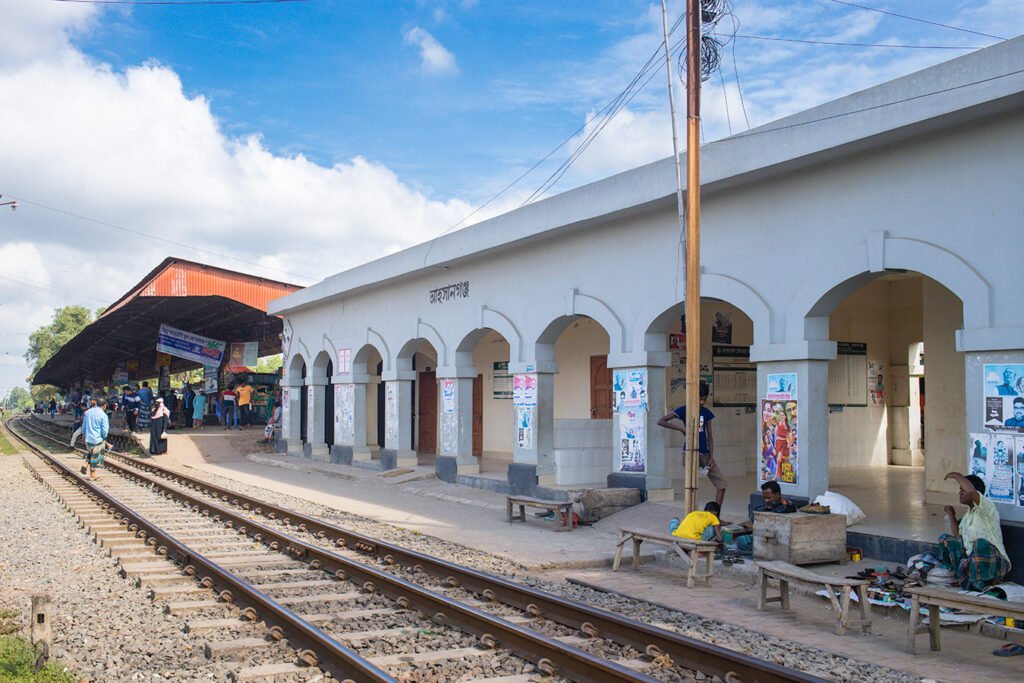 Ahsanganj Railway Station in Atrai town on the Bank of Atrai River, Naogaon, 2023.