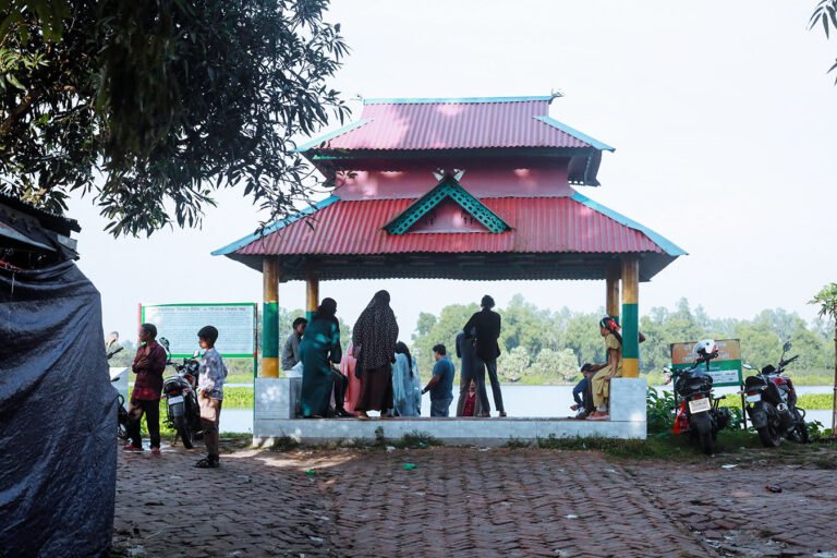 South-side ghat of historic Dibar Dighi in Patnitala Upazila, Naogaon.